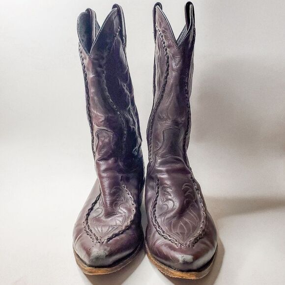 Dan Post Black Cherry Albany Western Embroidered Flame Cowboy Boots Size 10.5 - Picture 3 of 7